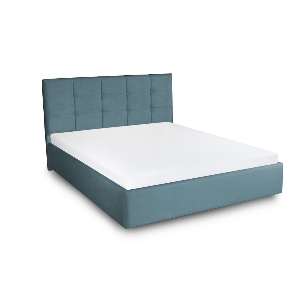 Padova, culoare aqua, pat pentru dormitor cu somiera fixa