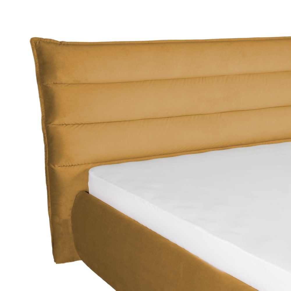 Paturi MILANO tapitate mustar cu somiera fixa - confortabil si elegant.