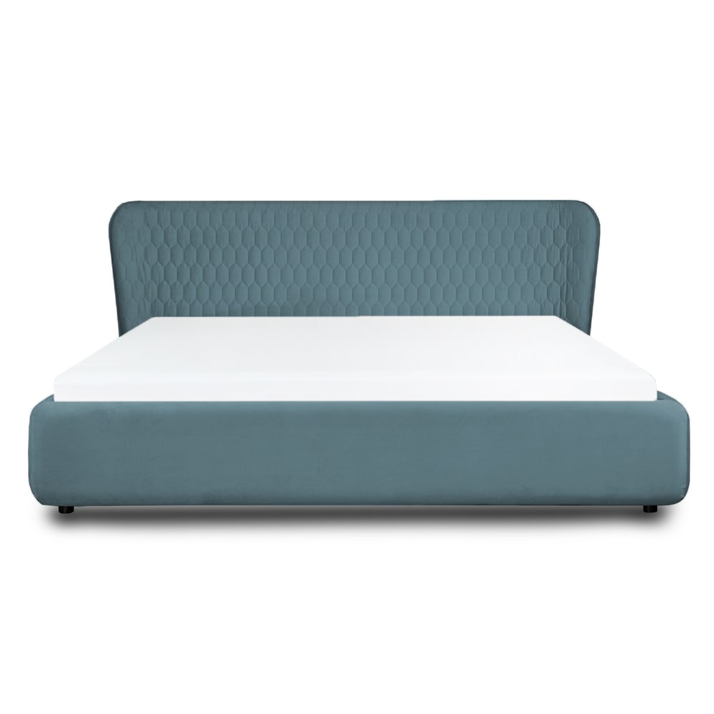 PALERMO - Pat tapitat cu somiera fixa, aqua, pentru dormitor mare