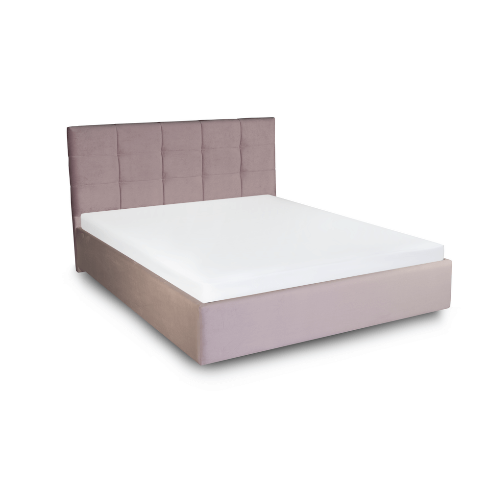 Paturi roz - Pat tapitat cu somiera fixa, culoarea roz, dormitor, 180 x 200 sau 160 x 200