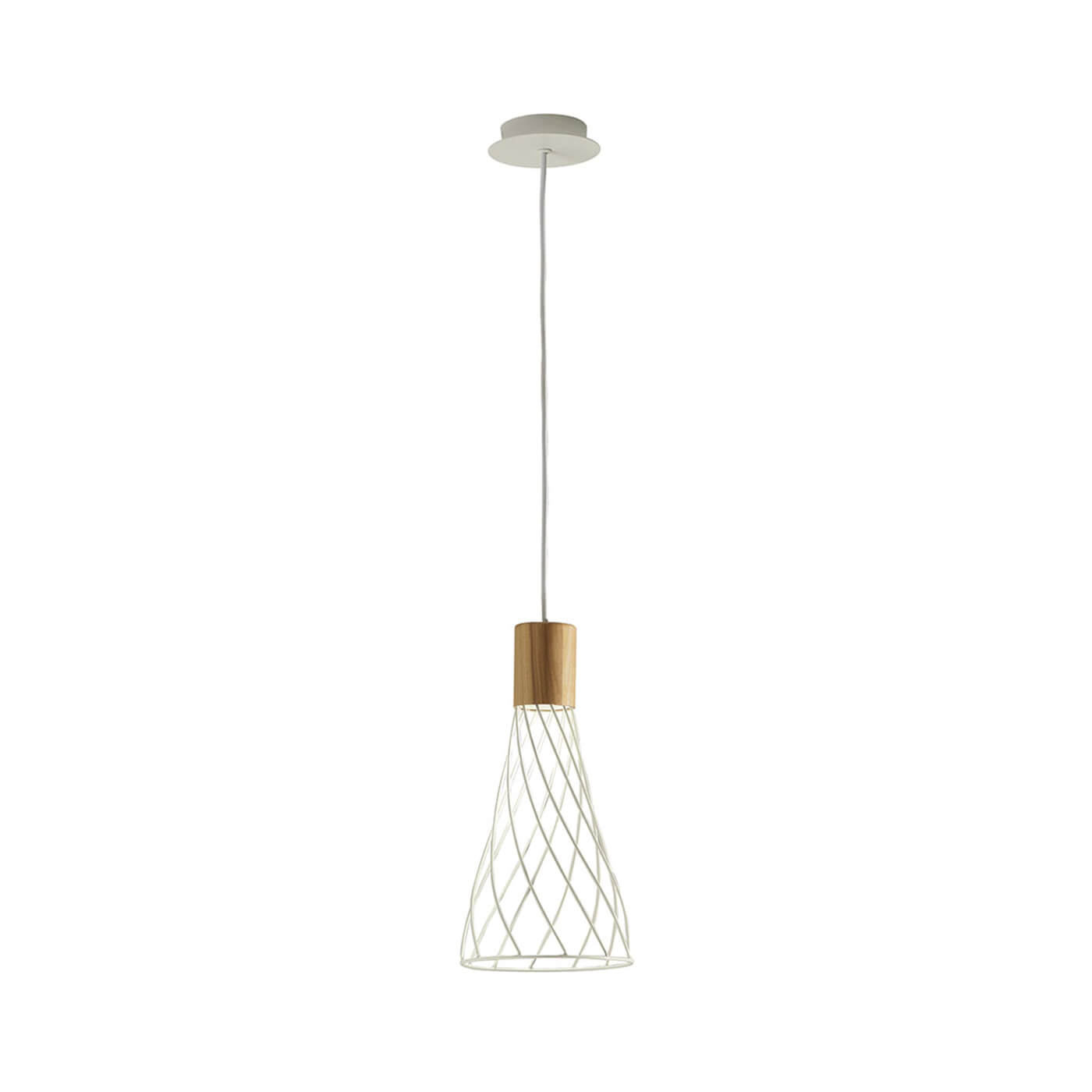Cauti un pendul HANK alb cu abajur din metal si lemn, design modern, elegant, pentru living, dining sau dormitor din colectia de lustre si candelabre Domicilio?
