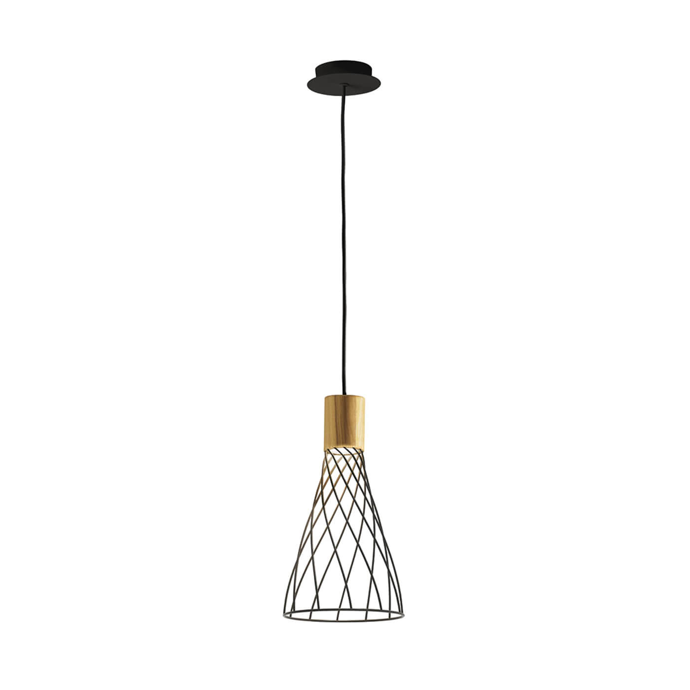 Cauti un pendul HANK negru cu abajur din metal si lemn, design modern, elegant?