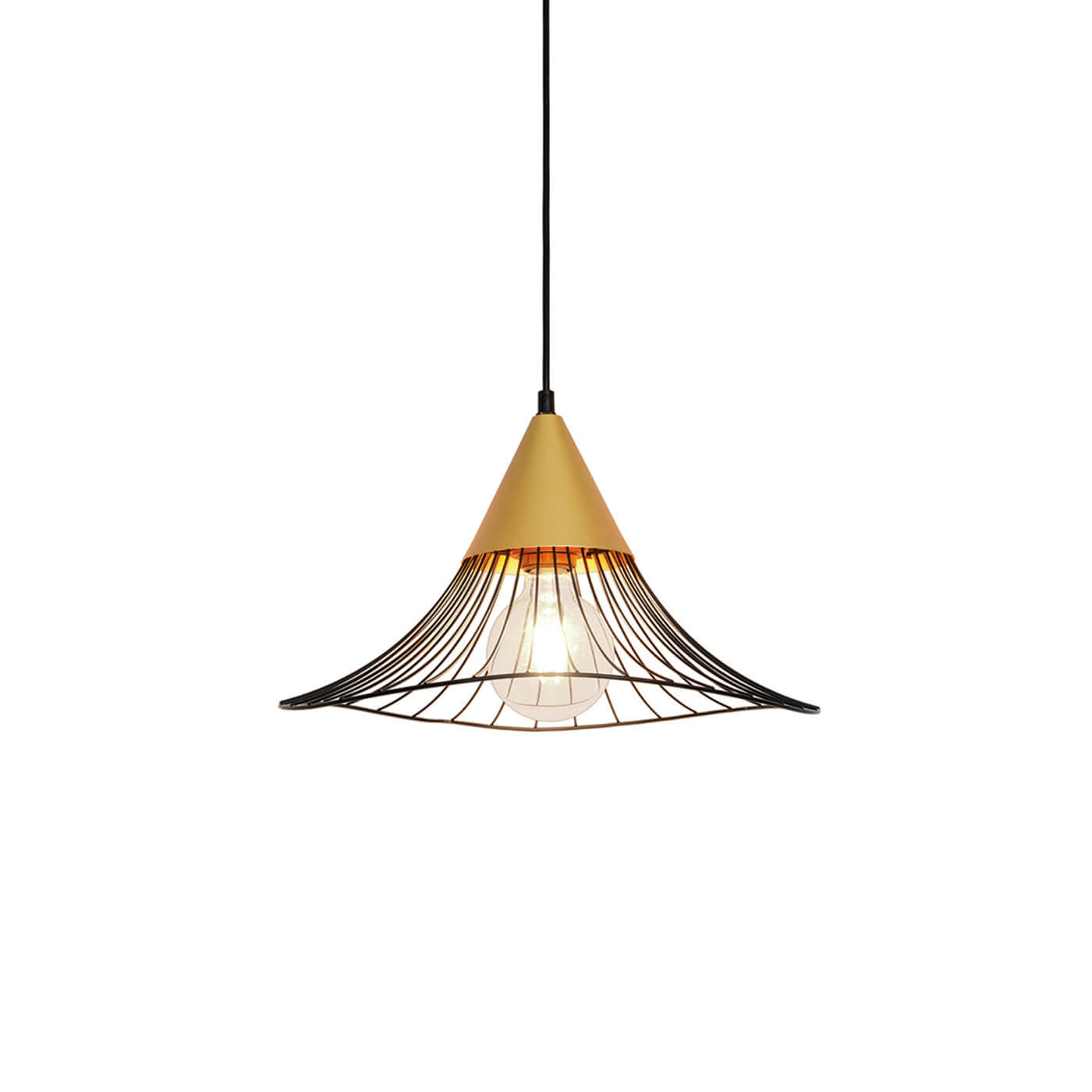 Cauti un pendul TINA cu abajur negru auriu, design modern, pentru living, dining sau dormitor din colectia de lustre si candelabre Domicilio?