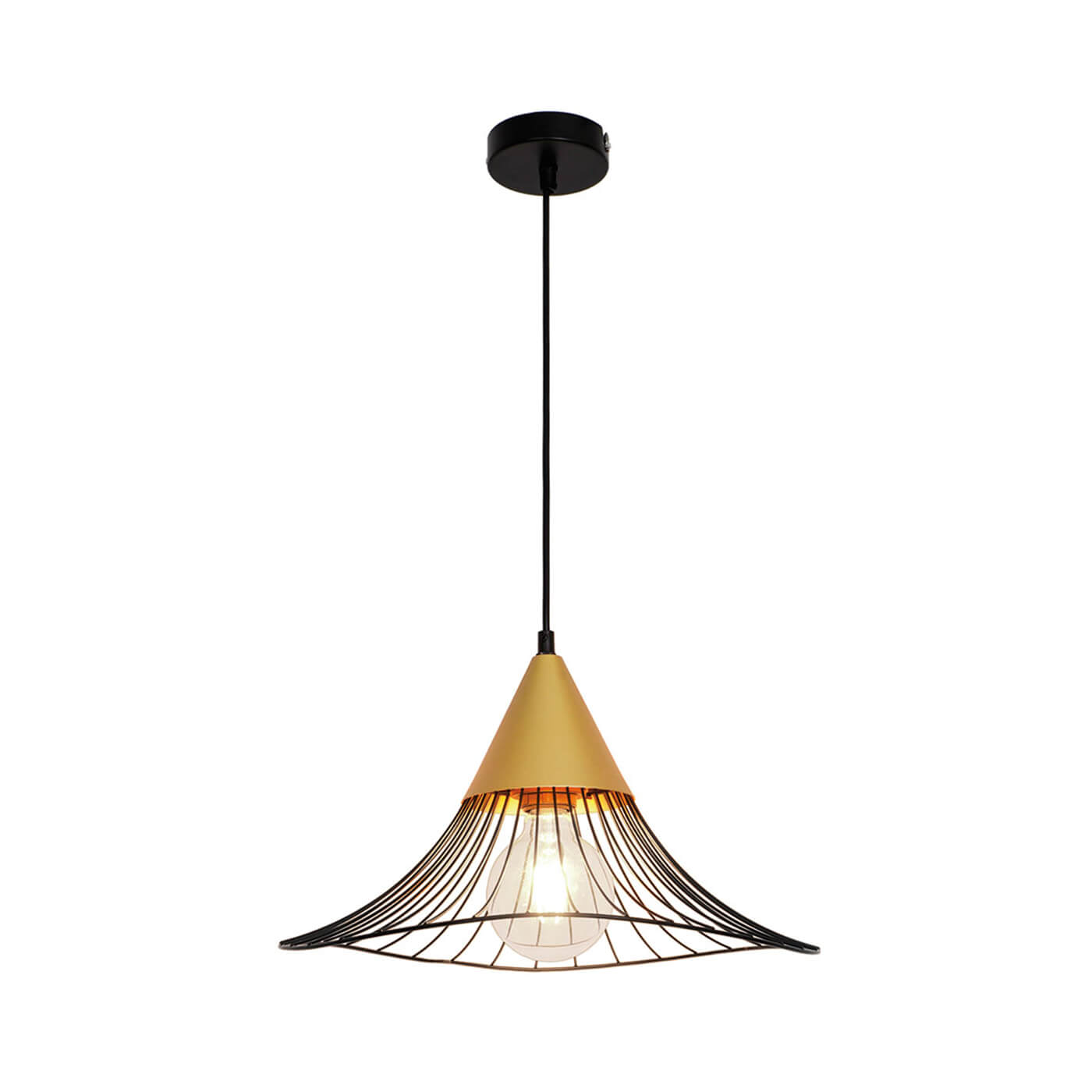 Cauti un pendul TINA cu abajur negru auriu, design modern, pentru living, dining sau dormitor din colectia de lustre si candelabre Domicilio?