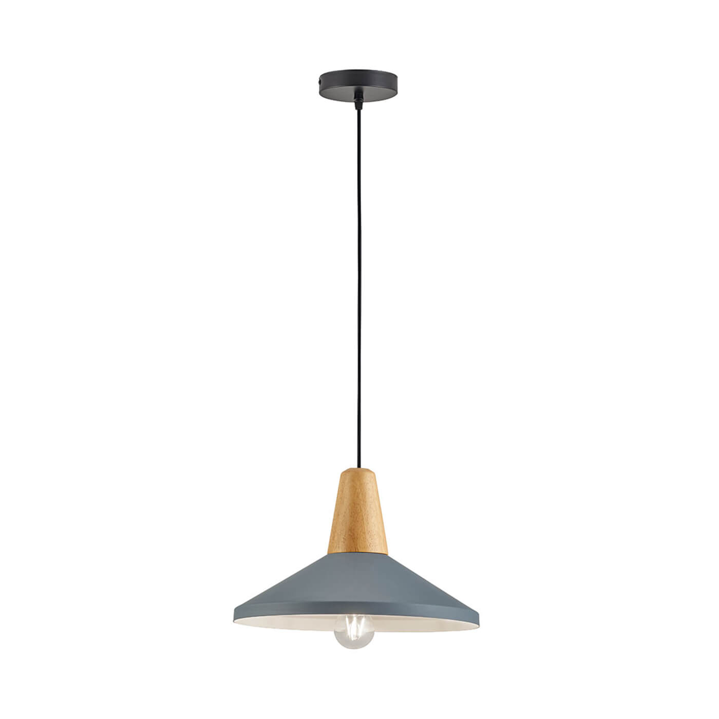 Cauti un pendul TOM cu abajur gri din metal si lemn, design modern, pentru living, dining sau dormitor din colectia de lustre si candelabre Domicilio?