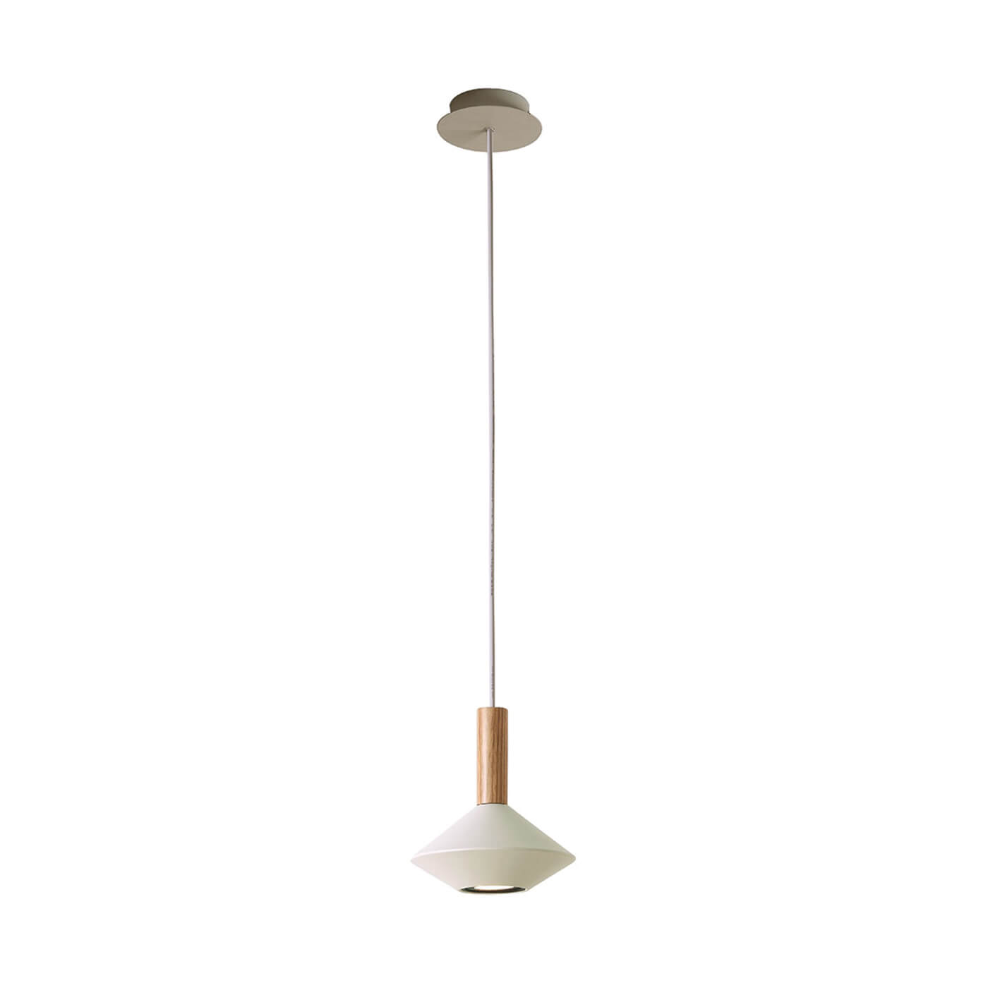 Cauti un pendul alb KONA din metal si lemn, design modern, norvegian, pentru living, dining sau dormitor din colectia de lustre si candelabre Domicilio?