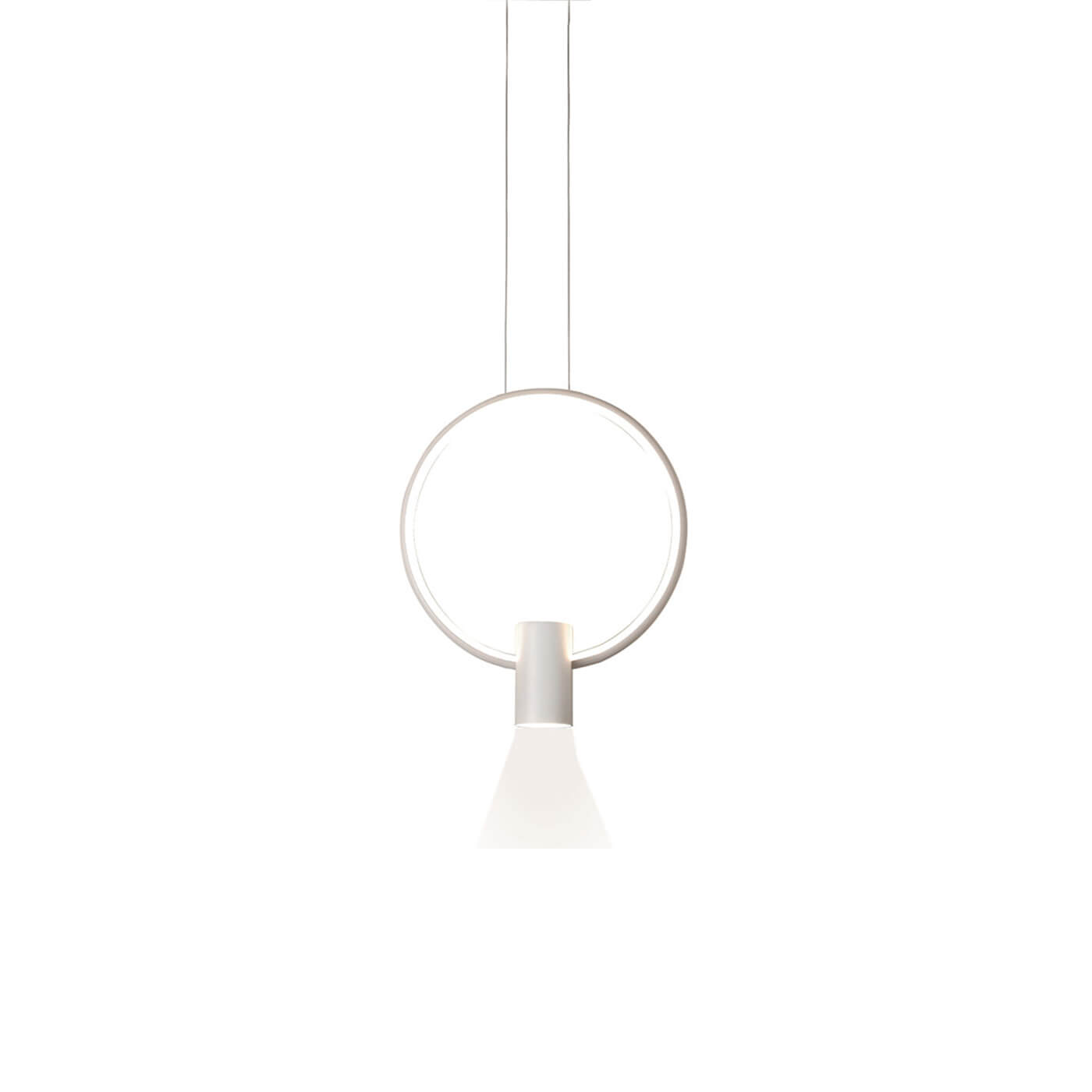 Cauti un pendul alb SINDY cu LED, design minimalist, futurist, pentru living, dining sau dormitor din colectia de lustre si candelabre Domicilio?