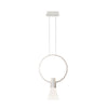 Pendul alb SINDY cu LED, design minimalist, futurist, pentru living, dining sau dormitor