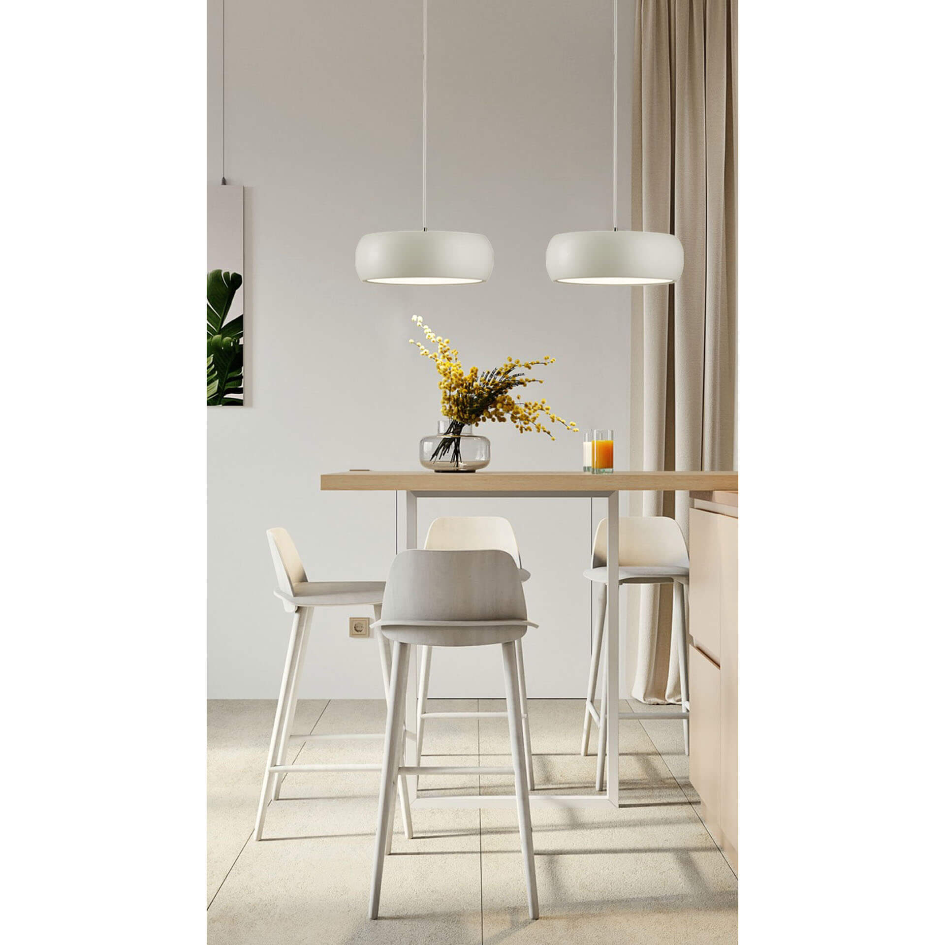 Cauti un pendul alb din metal SALI cu LED 24W, design modern, minimalist, pentru living, dining sau dormitor din colectia de lustre si candelabre Domicilio?