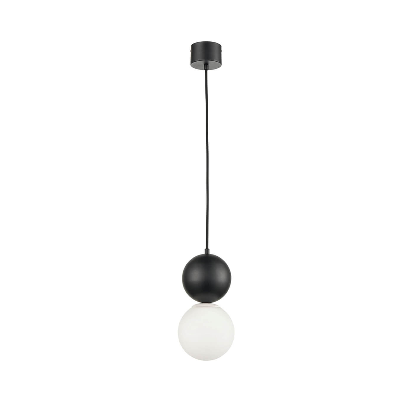 Cauti un pendul alb-negru STONE 14 cu glob de sticla, design elegant, minimalist, pentru living, dining sau dormitor din colectia de lustre si candelabre Domicilio?