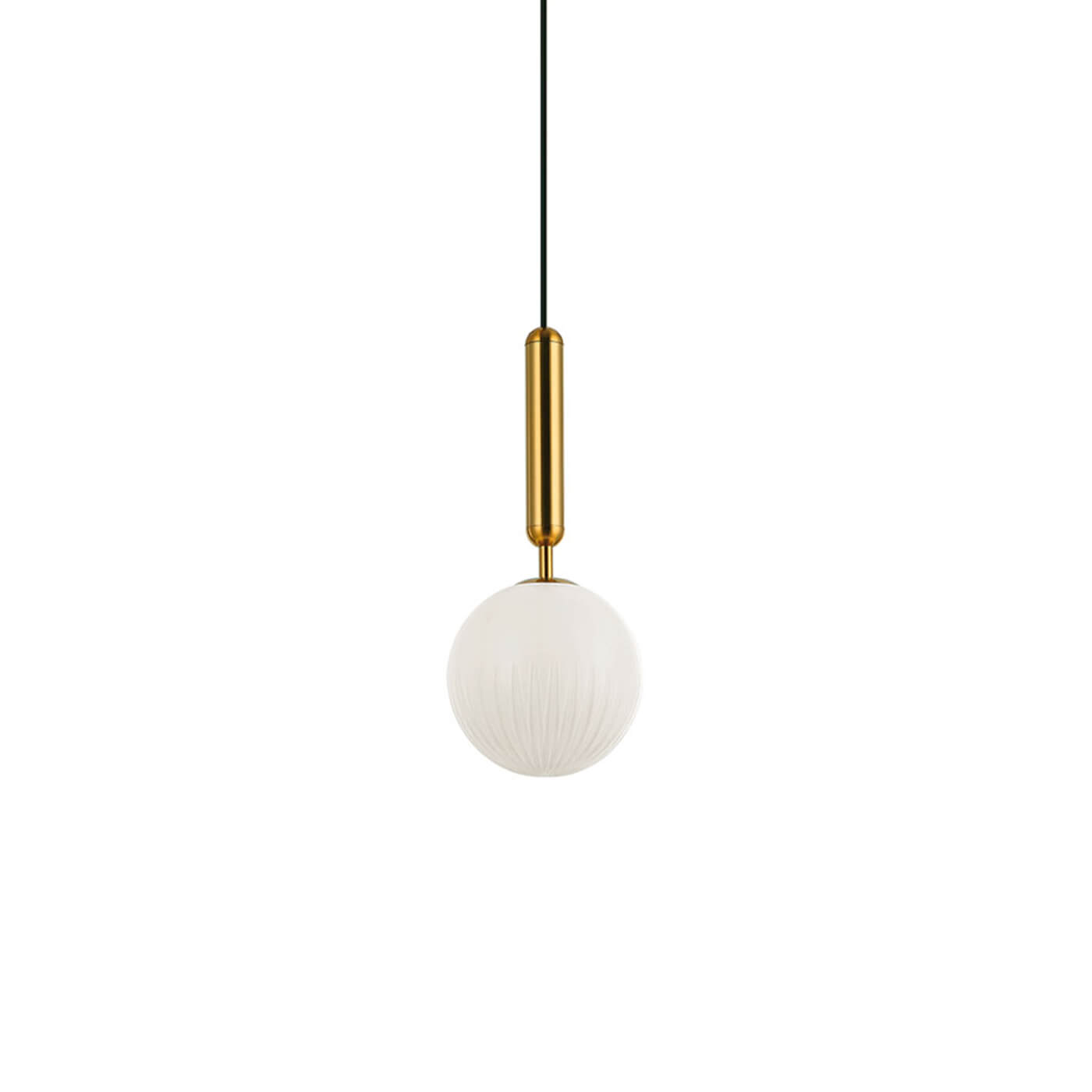 Cauti un pendul auriu JOLIN cu glob alb de sticla, design modern, minimalist, pentru living, dining sau dormitor din colectia de lustre si candelabre Domicilio?
