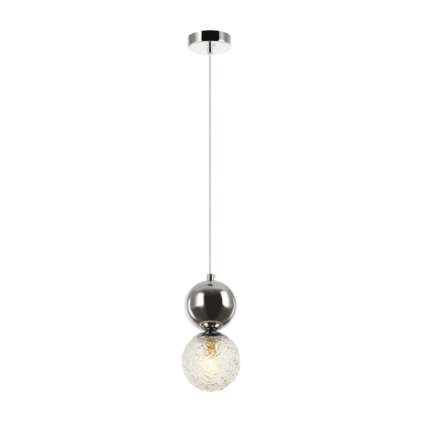 Cauti un pendul cromat SYLIA cu glob de sticla, design elegant, modern, pentru living, dining sau dormitor din colectia de lustre si candelabre Domicilio?