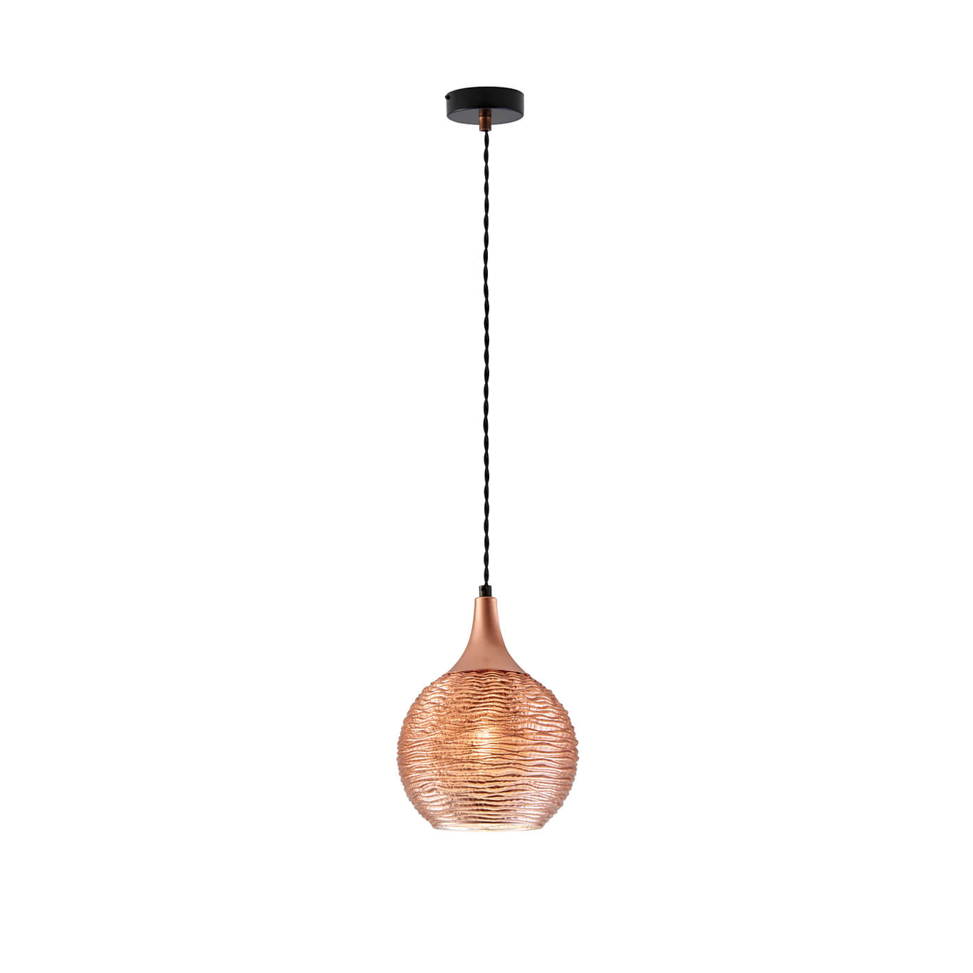 Cauti un pendul FIONA cu abajur cuprat din sticla, design modern, elegant, pentru living, dining sau dormitor din colectia de lustre si candelabre Domicilio?