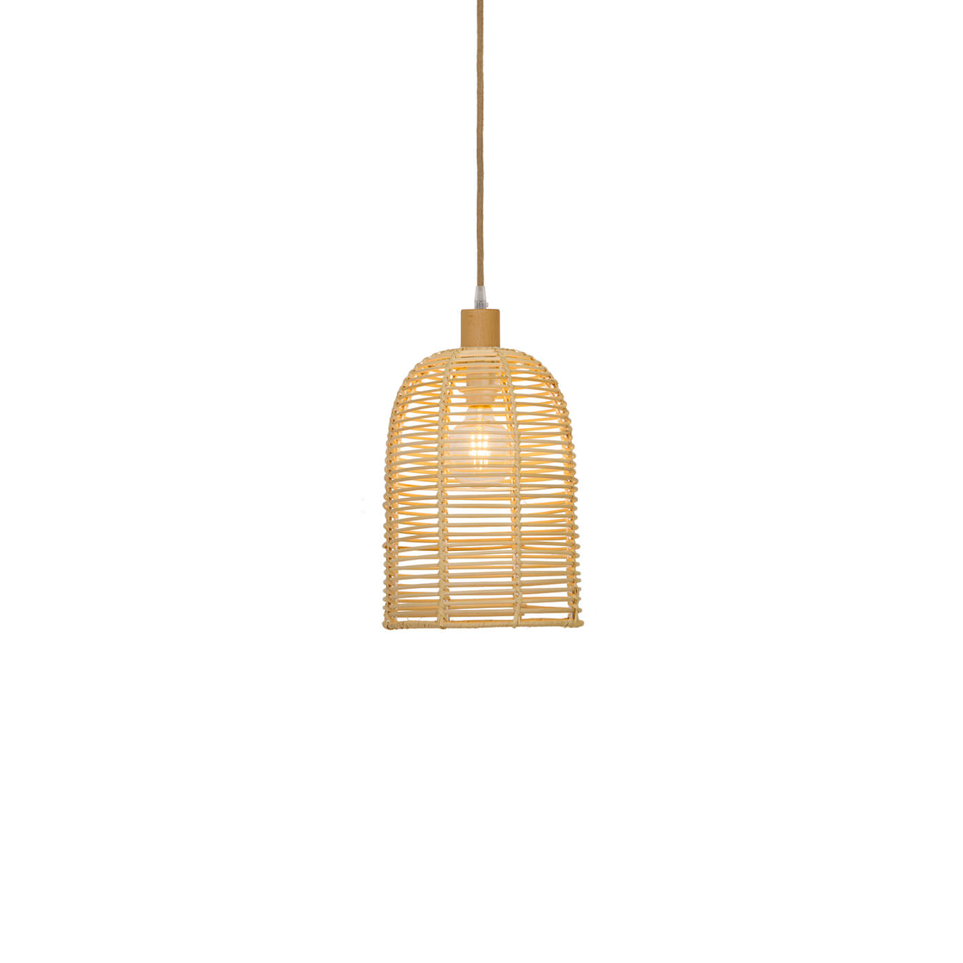 Cauti un pendul natur BELL din ratan si lemn, design modern, elegant, pentru living, dining sau dormitor din colectia de lustre si candelabre Domicilio?