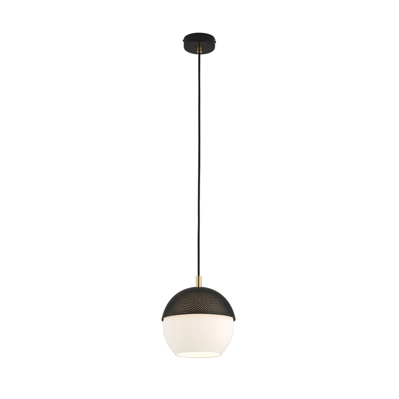 Cauti un pendul negru BRODY cu glob alb de sticla, design modern, pentru living, dining sau dormitor din colectia de lustre si candelabre Domicilio?