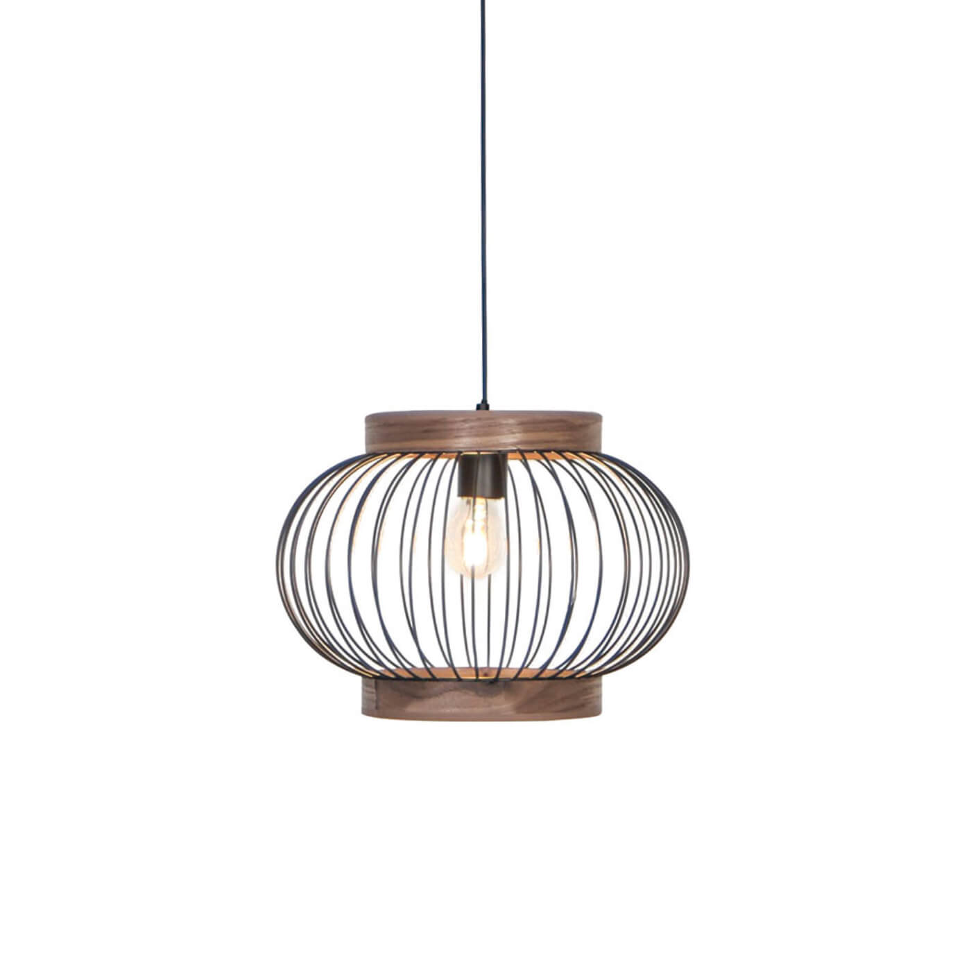 Cauti un pendul negru DARLING rotund din metal si lemn, design modern, pentru living, dining sau dormitor din colectia de lustre si candelabre Domicilio?