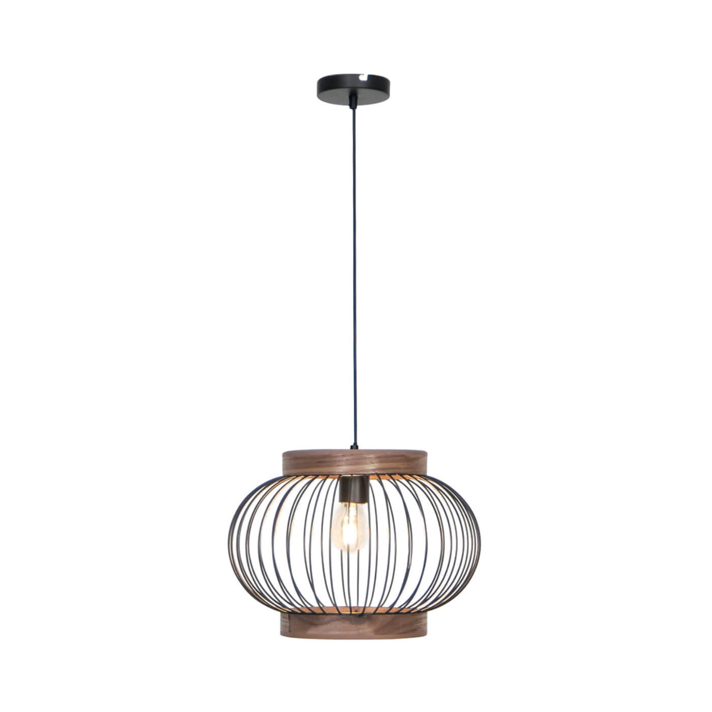 Cauti un pendul negru DARLING rotund din metal si lemn, design modern, pentru living, dining sau dormitor din colectia de lustre si candelabre Domicilio?