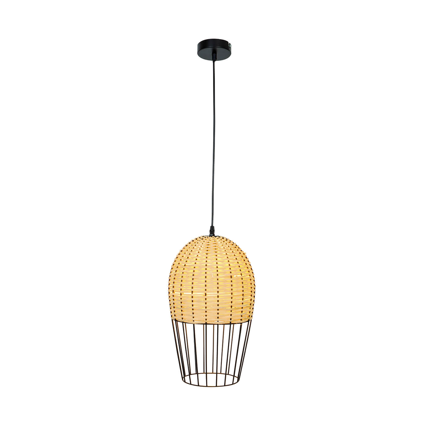 Cauti un pendul negru DIZZI din metal si ratan, design modern, pentru living, dining sau dormitor din colectia de lustre si candelabre Domicilio?