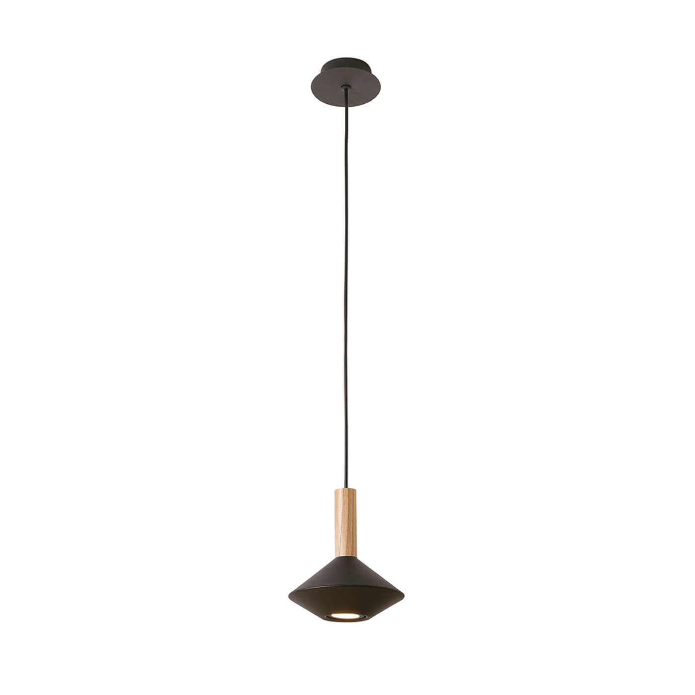Pendul negru KONA din metal si lemn, design modern, norvegian, pentru living, dining sau dormitor din colectia de lustre si candelabre Domicilio