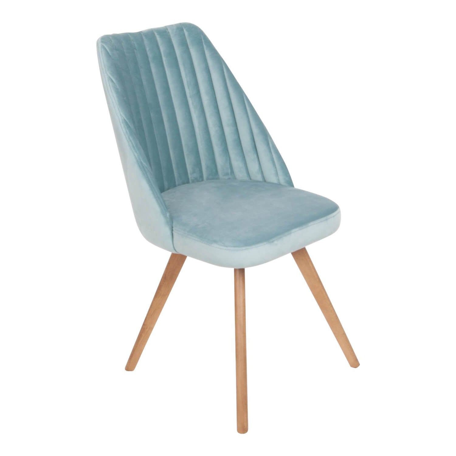 Scaun dining albastru deschis - AMSTERDAM, mint, picioare lemn natur, sezut din catifea