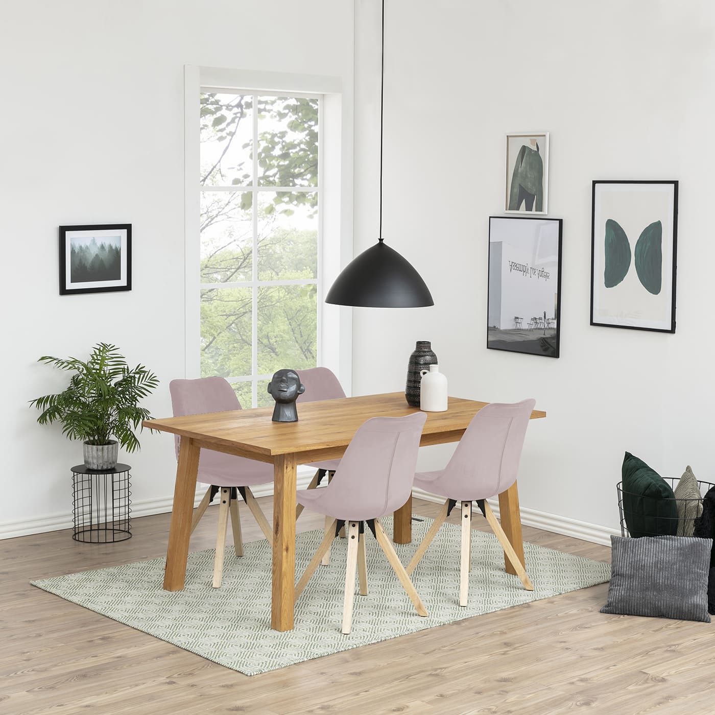 Set doua scaune dining DIMA roz pudra cu picioare natur