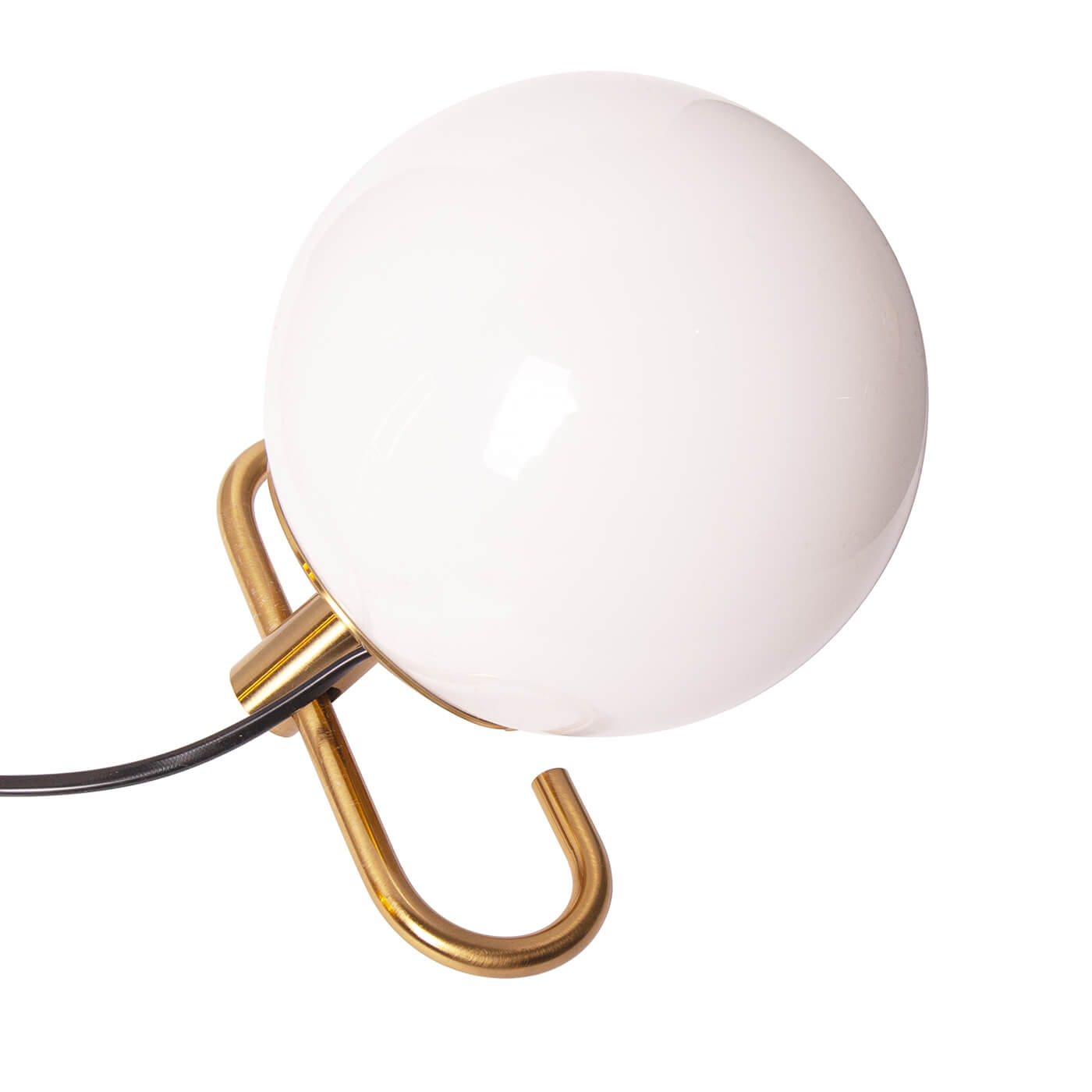 Veioza aurie de metal RHEA T1 cu glob de sticla alb pentru birou