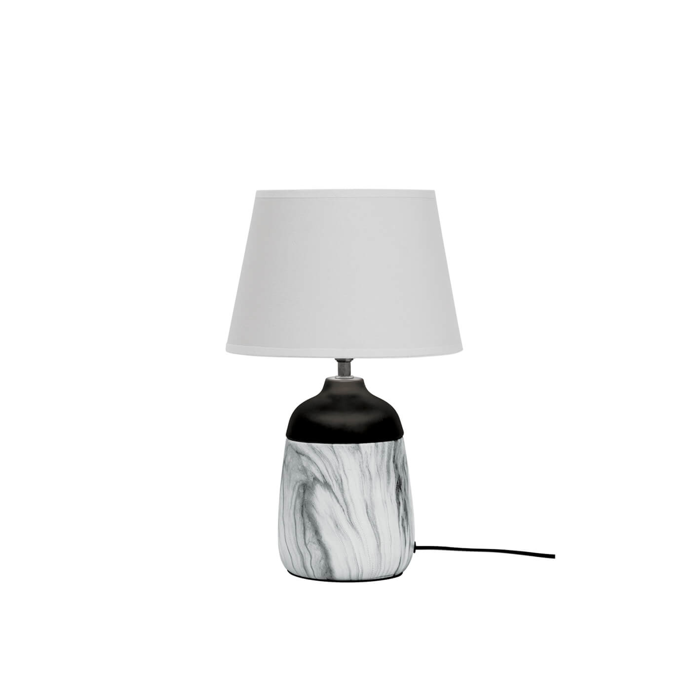 Cauti o veioza cu efect de marmura REGINA cu abajur alb diametru 24, design modern, elegant - pentru birou sau noptiera? Din colectia de corpuri de iluminat si lustre DOMICILIO.