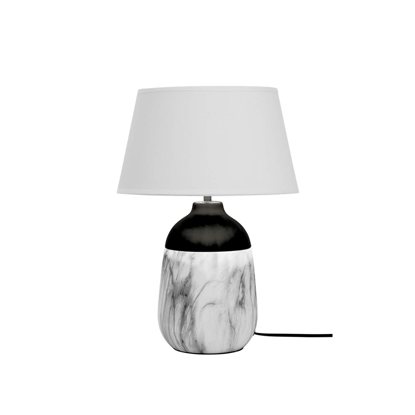 Cauti o veioza cu efect de marmura REGINA cu abajur alb diametru 30, design modern, elegant - pentru birou sau noptiera? Din colectia de corpuri de iluminat si lustre DOMICILIO.