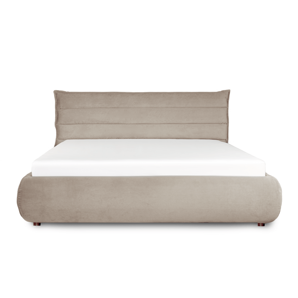 Pat MILANO crem cu lada depozitare, tapitat, culoare crem, MILANO cu lada rabatabila