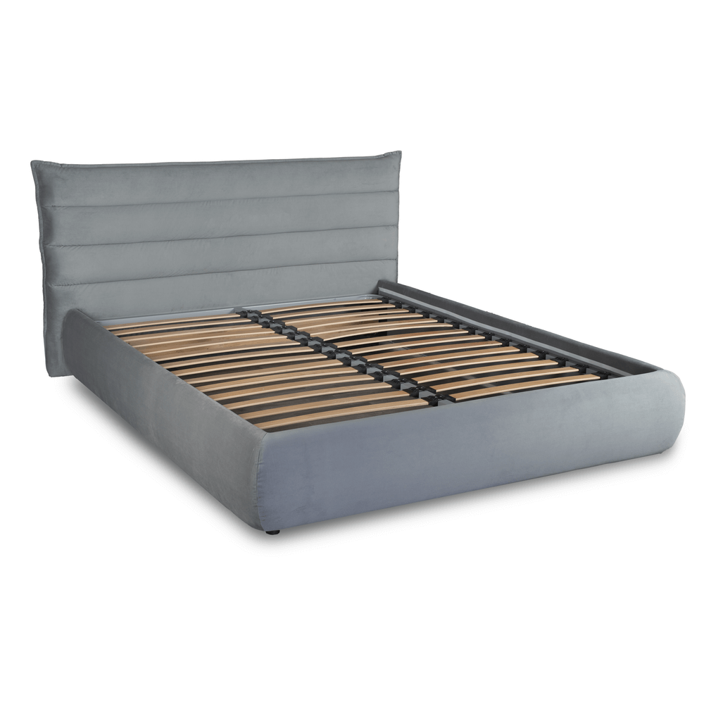 Dormitor Pat MILANO gri cu lada depozitare, tapitat, culoare gri deschis, MILANO pat confortabil