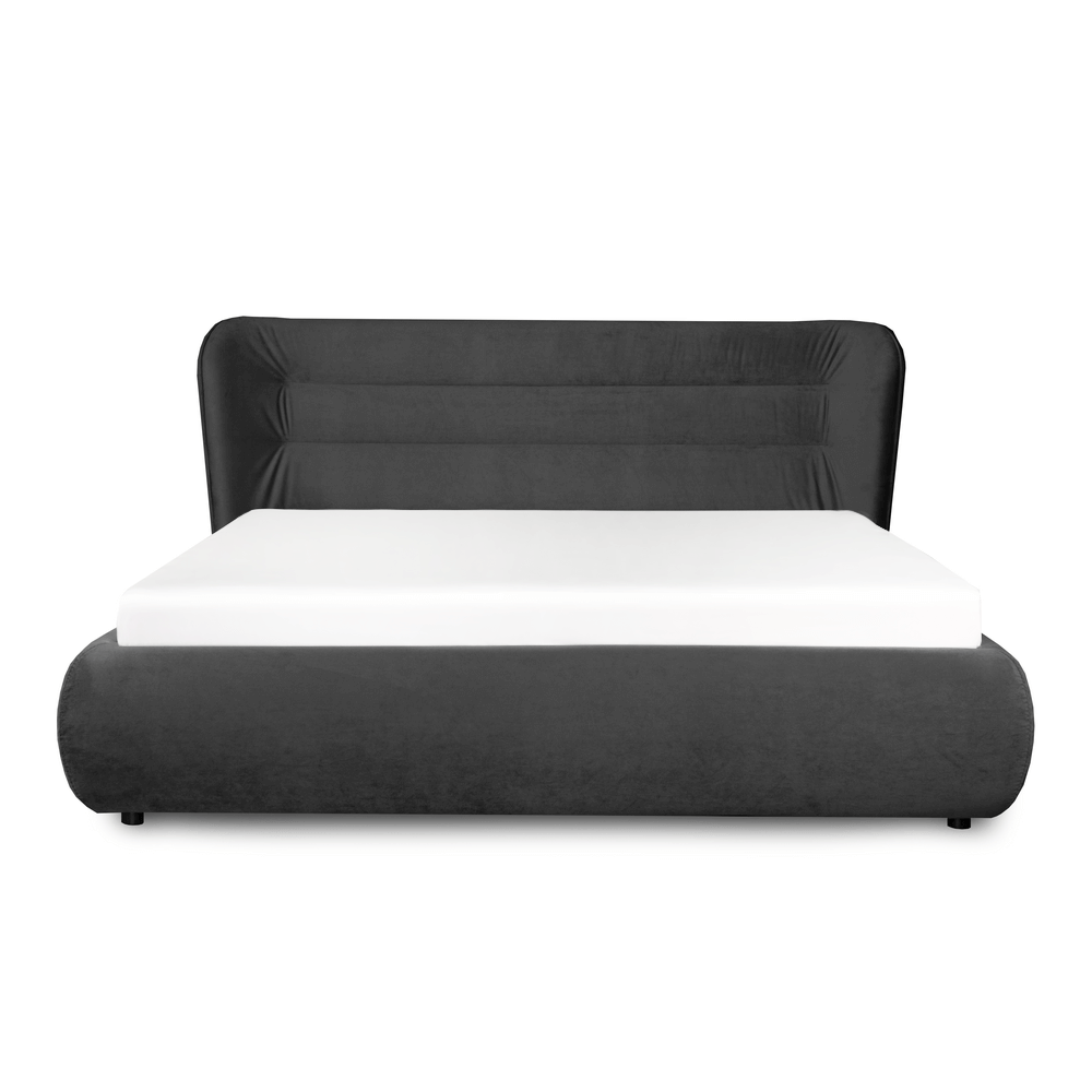 Paturi cu somiera fixa incapatoare - pisa, tapitat gri inchis, pat pentru dormitor cu somiera fixa