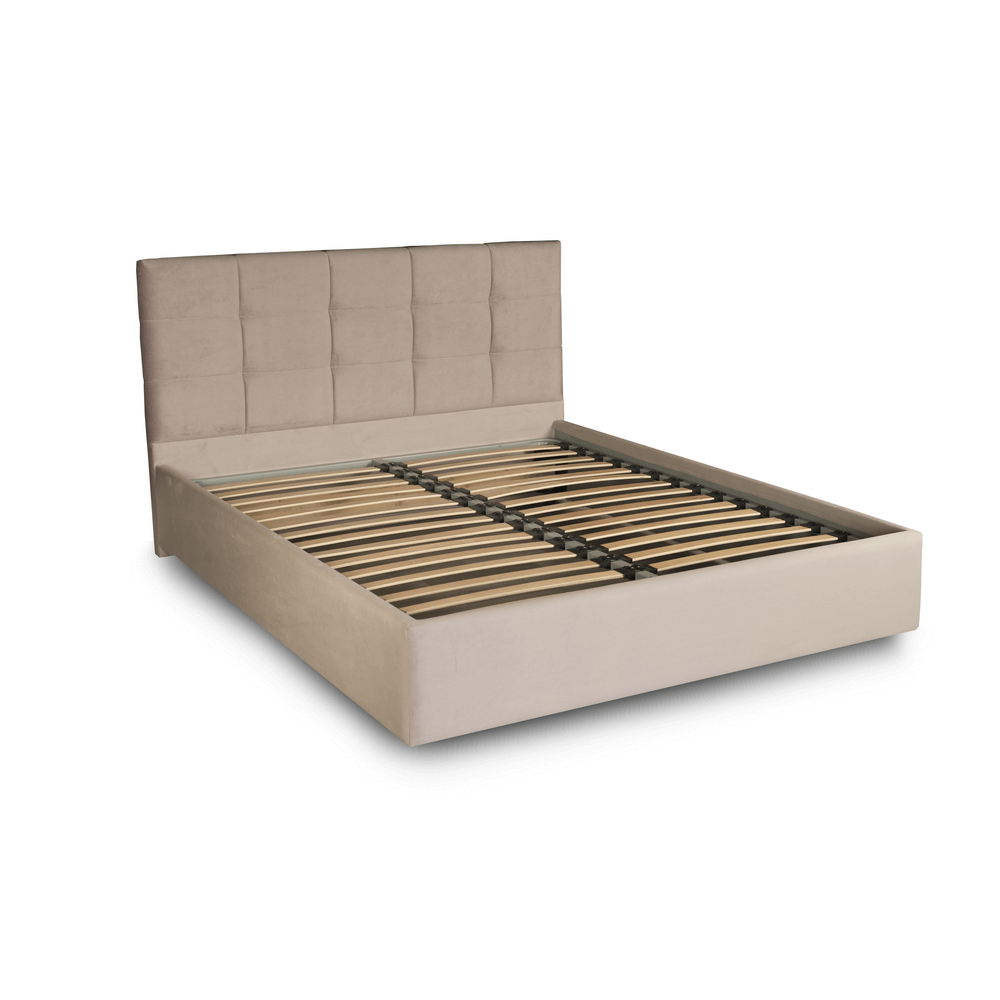 Paturi tapitate crem cu somiera fixa - Padova, pentru dormitor, design modern pentru un somn linistit