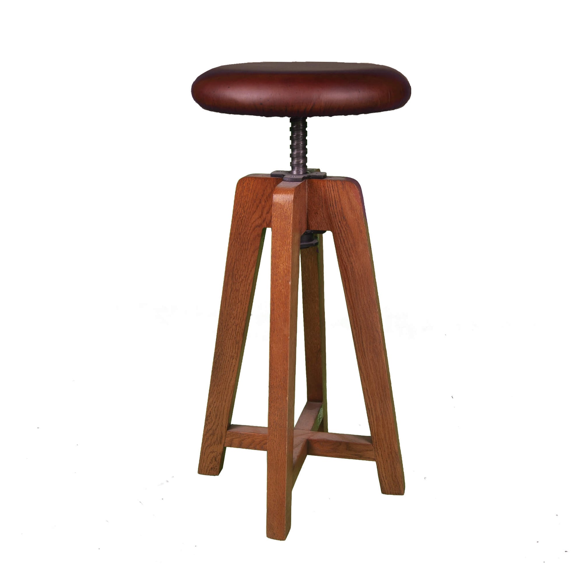 Taburet clasic reglabil ARCHIE L din lemn cu sezut din piele